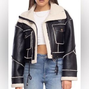 Blank NYC Black Faux Leather Sherpa Lined Oversized Coat Flying Squad Nordstrom